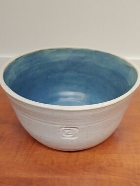 Handcrafted Ceramic Bowl in Blue and White 7" Diameter 4" Tall